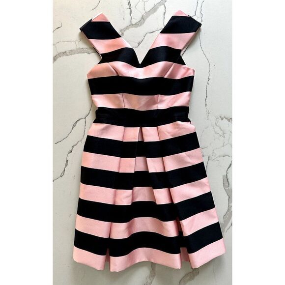 Topshop Fit & Flare Satin Strip Dress in Pink/Black Size 2 - Picture 1 of 4